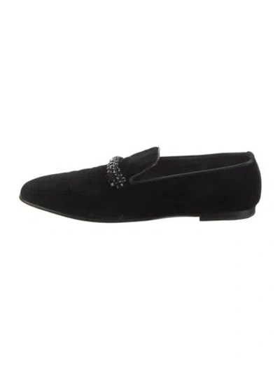 Pre-owned Jimmy Choo Velvet Crystal Embellishments Loafers In Black