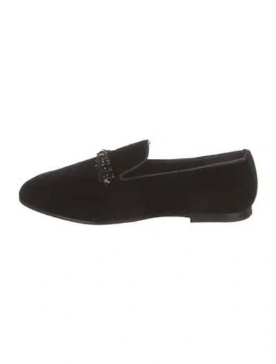 Pre-owned Jimmy Choo Velvet Crystal Embellishments Loafers In Black