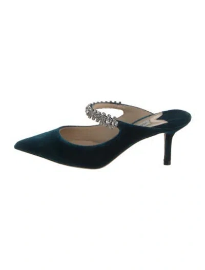 Pre-owned Jimmy Choo Velvet Crystal Embellishments Mules In Blue