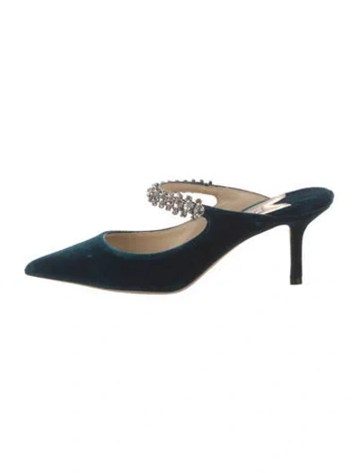 Pre-owned Jimmy Choo Velvet Crystal Embellishments Mules In Blue