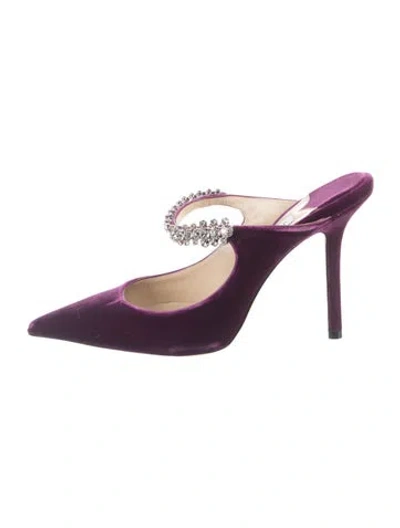 Pre-owned Jimmy Choo Velvet Crystal Embellishments Mules In Purple