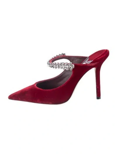Pre-owned Jimmy Choo Velvet Crystal Embellishments Mules In Red