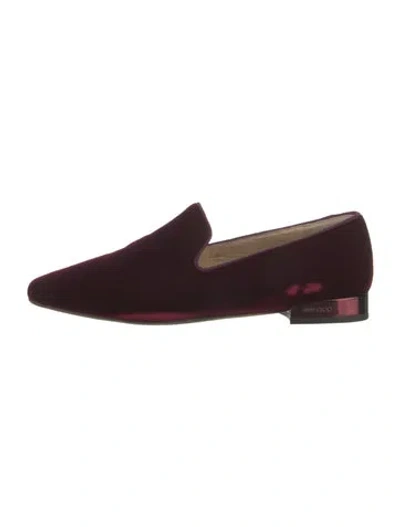 Pre-owned Jimmy Choo Velvet Loafers In Burgundy