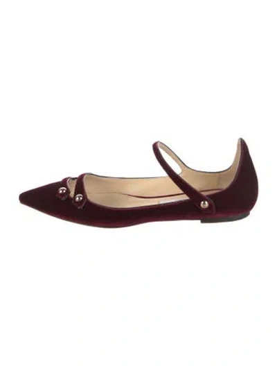 Pre-owned Jimmy Choo Velvet Mary Jane Flats In Burgundy