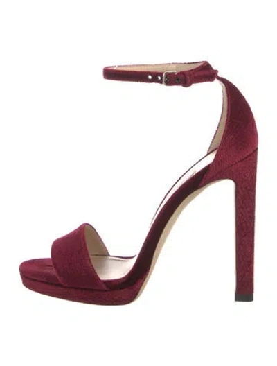 Pre-owned Jimmy Choo Velvet Sandals In Burgundy