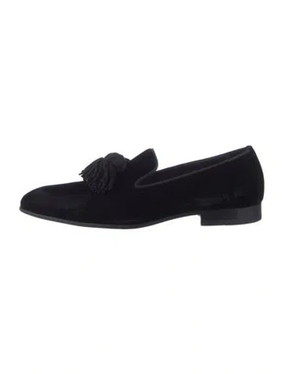 Pre-owned Jimmy Choo Velvet Tassel Accents Loafers In Black
