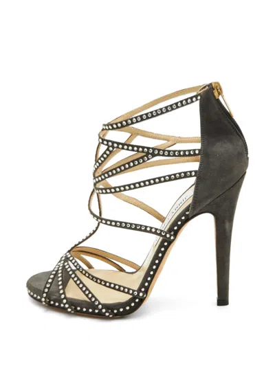 Pre-owned Jimmy Choo Vendetta Crystal-embellished Sandals In Gray