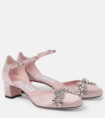 Jimmy Choo Veriti 45 Embellished Satin Pumps In Pink