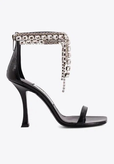 Jimmy Choo Verity 100 Crystal Embellished Leather Sandals In Black