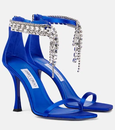 Jimmy Choo Verity 100 Embellished Satin Sandals In Royal Blue