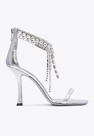 Jimmy Choo Verity 100 Metallic Leather Crystal Sandals In Silver