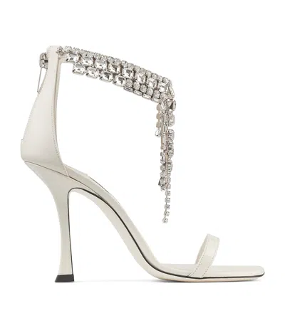 JIMMY CHOO VERITY 100 PATENT LEATHER EMBELLISHED SANDALS