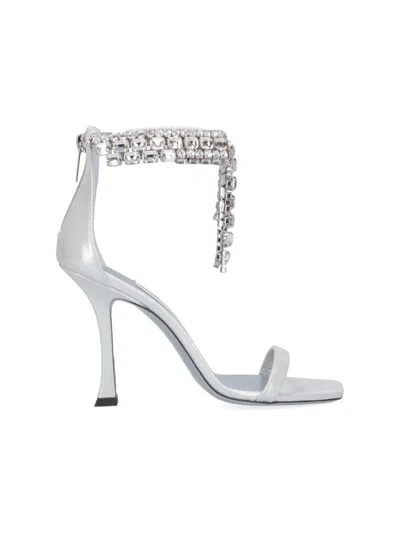 JIMMY CHOO VERITY 100" RHINESTONE SLINGBACK SANDALS SILVER
