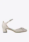 Jimmy Choo Decollete In Glittered Fabric In Silver