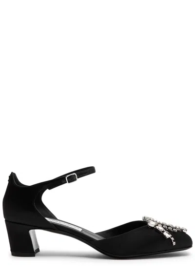 Jimmy Choo Verity 45 Crystal-embellished Satin Pumps In Black
