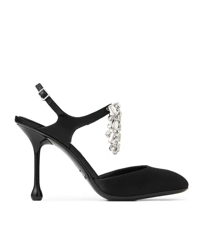 JIMMY CHOO VERITY 95 EMBELLISHED SATIN PUMPS