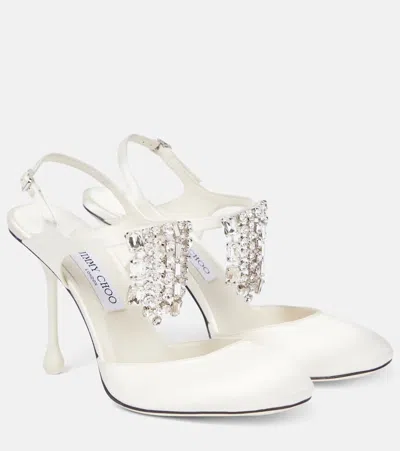Jimmy Choo Verity 95 Embellished Satin Pumps In Ivory