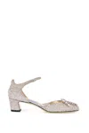 Jimmy Choo Decollete In Glittered Fabric In Sand Crystal (silver)