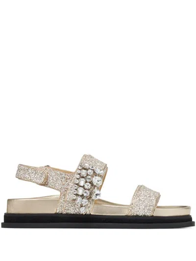 Jimmy Choo Verity Glittered Flat Sandals With Crystal Embellishment Shoes