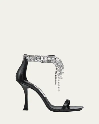 JIMMY CHOO VERITY LEATHER CRYSTAL-CUFF SANDALS