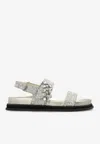 Jimmy Choo Verity Leather Crystal Flat Sandals