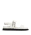 Jimmy Choo Verity Leather Crystal Flat Sandals In White