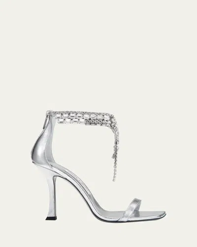 JIMMY CHOO VERITY METALLIC LEATHER CRYSTAL-CUFF SANDALS