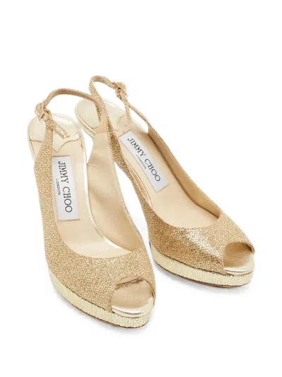 Pre-owned Jimmy Choo Verity Peep-toe Slingback Heeled Pumps In Gold