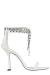 Jimmy Choo 'crystal' Metallic Sandals With Rhinestoned Ankle Strap And High Curved Heel In White