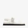 Jimmy Choo Verity Leather Crystal Flat Sandals In White