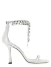 Jimmy Choo 'crystal' Metallic Sandals With Rhinestoned Ankle Strap And High Curved Heel