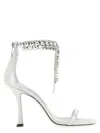 Jimmy Choo 'crystal' Metallic Sandals With Rhinestoned Ankle Strap And High Curved Heel