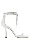 Jimmy Choo 'crystal' Metallic Sandals With Rhinestoned Ankle Strap And High Curved Heel