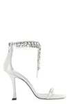 Jimmy Choo 'crystal' Metallic Sandals With Rhinestoned Ankle Strap And High Curved Heel In Silver