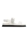 Jimmy Choo Verity Leather Crystal Flat Sandals In White
