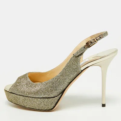 Pre-owned Jimmy Choo Verity Size 35 Metallic Lurex Fabric Peep Toe Platform Slingback Sandals In Silver