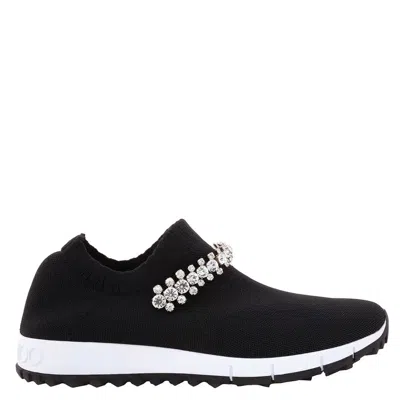 JIMMY CHOO VERONA BLACK KNIT TRAINERS WITH CRYSTALS