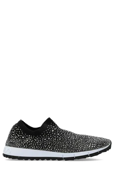Jimmy Choo Verona Crystal Embellished Slip-on Sneakers In Black