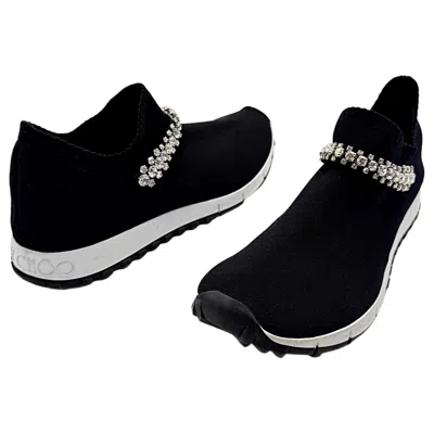 Pre-owned Jimmy Choo Verona Size 39.5 Black Rhinestone Crystal Knit Sneakers Shoes Trainer