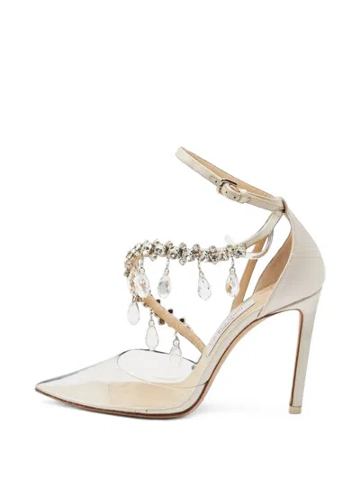 Pre-owned Jimmy Choo Victoria Crystal-embellished Pumps In White