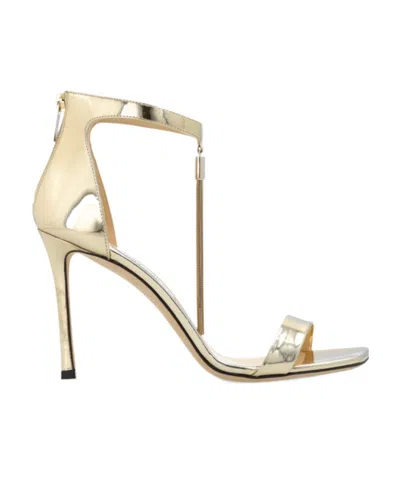 Jimmy Choo Vinca 95mm Patent-leather Sandals In Silver