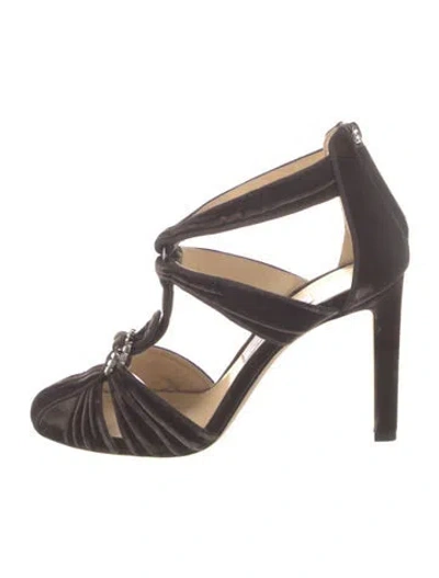 Pre-owned Jimmy Choo Vintage Velvet T-strap Pumps In Brown