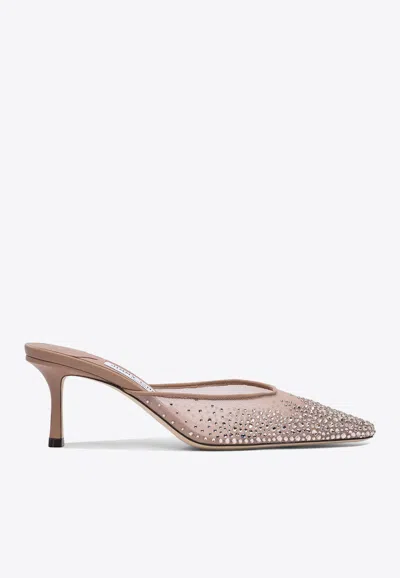 Jimmy Choo Vivi 65 Crystal-embellished Mesh Mules In Pink
