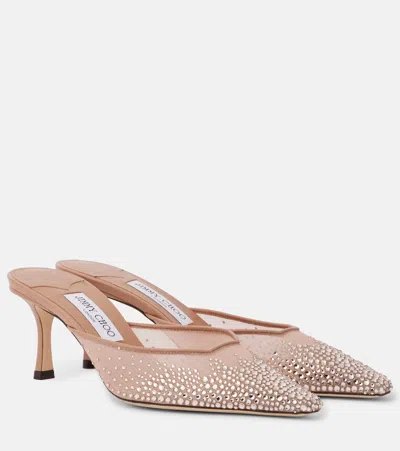 Jimmy Choo Embellished Leather Sandals With Pointed Toe In Brown