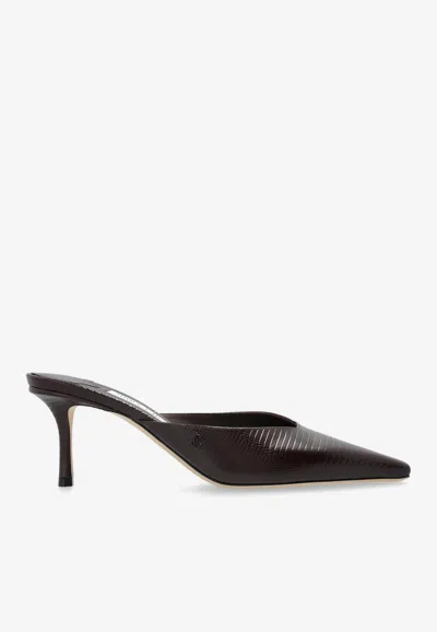 Jimmy Choo Vivi 65 Lizard Print Leather Mules In 深棕色