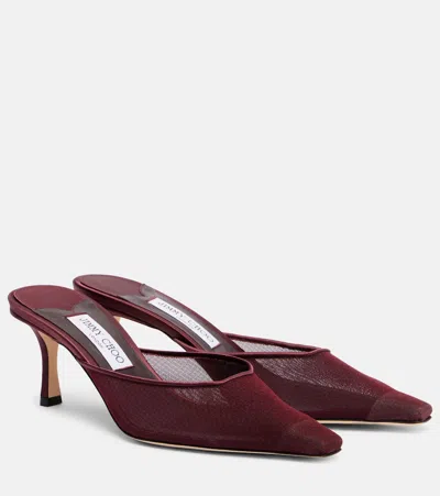 Jimmy Choo Vivi 65 Mesh Mules In Burgundy