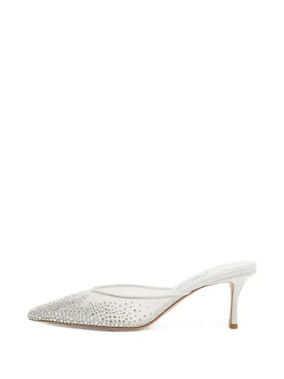 Pre-owned Jimmy Choo Vivi Crystal-embellished Heeled Mules In White