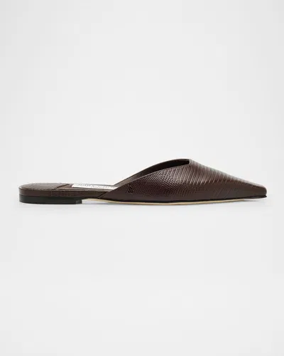 Jimmy Choo Vivi Lizard-embossed Ballerina Mules In Coffee