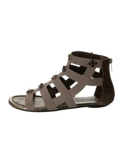 Pre-owned Jimmy Choo Waiver Suede Gladiator Sandals In Green