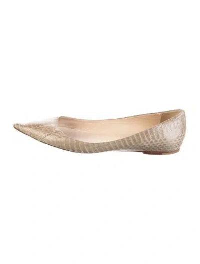 Pre-owned Jimmy Choo Water Snake Animal Print Ballet Flats In Brown